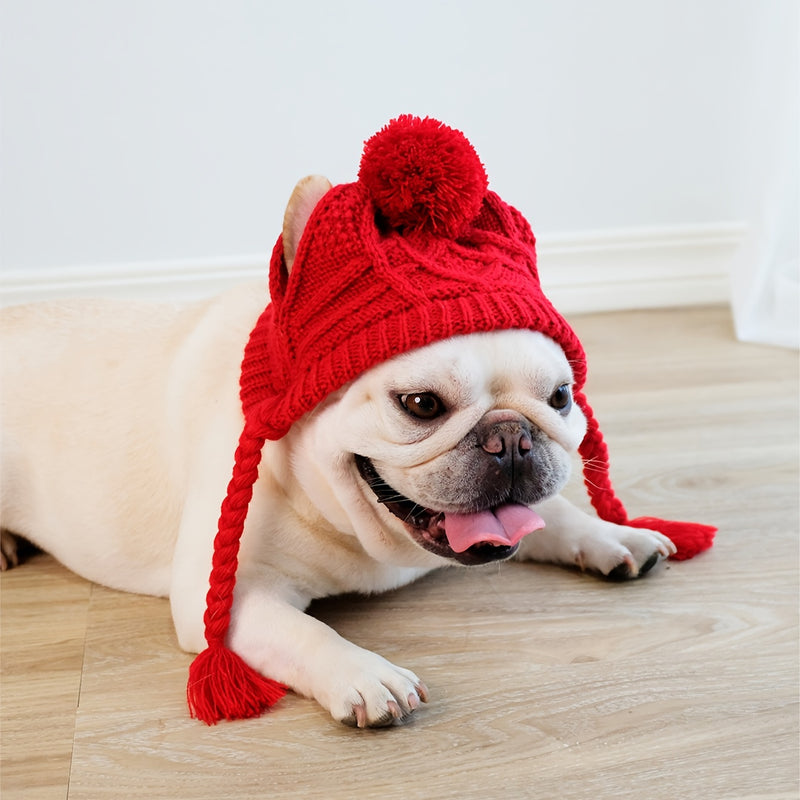 Gorro de Inverno para Cães - Chapéu de Malha Quente para Cachorros com Furos para as Orelhas e Ajuste de Queixo