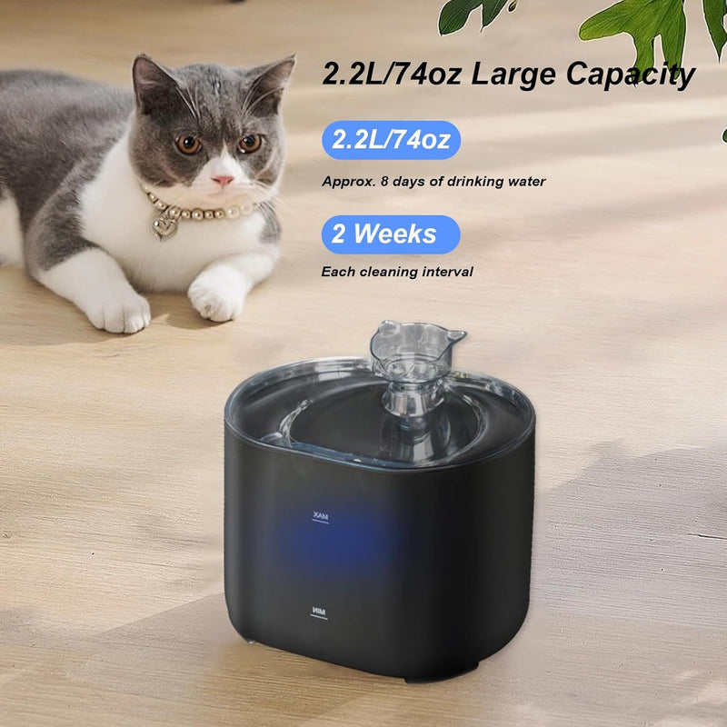 Fonte de Água para Gatos e Cães 2.2L - Ultra Silenciosa com Bico em Forma de Gato, Ideal para Pets