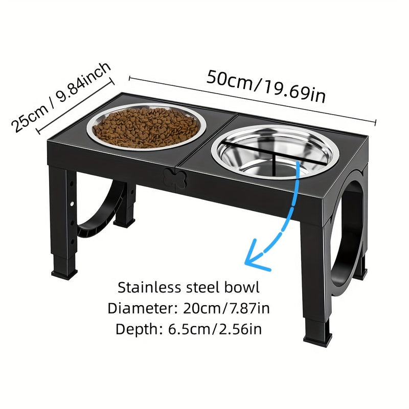 Comedouro Elevado para Cães - 4 Alturas Ajustáveis com 2 Tigelas de Aço Inox, Antiderrapante, Ideal para Cães Médios e Grandes