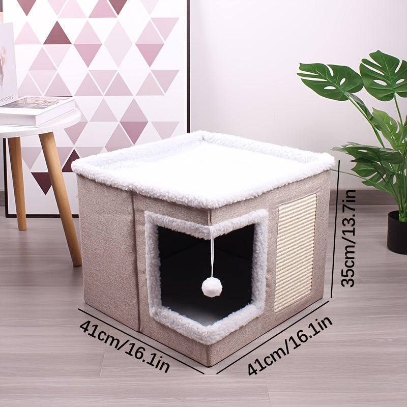 Cama Dupla Camada para Gatos - Ninho de Luxo, Tenda e Caverna para Gatos e Cães Pequenos