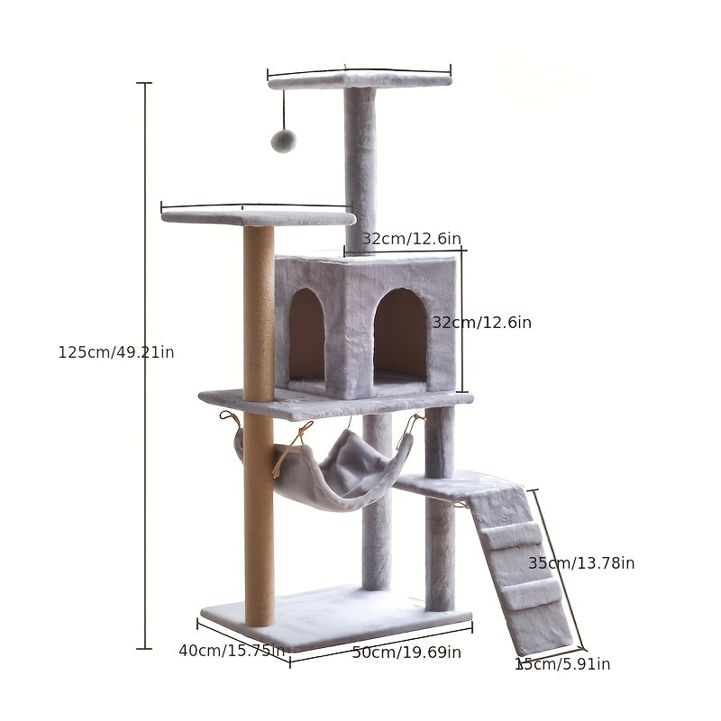 Árvore de Gato Moderna para Gatos Grandes - Torre Multi-Nível com Ninho Trançado e Postes de Sisal