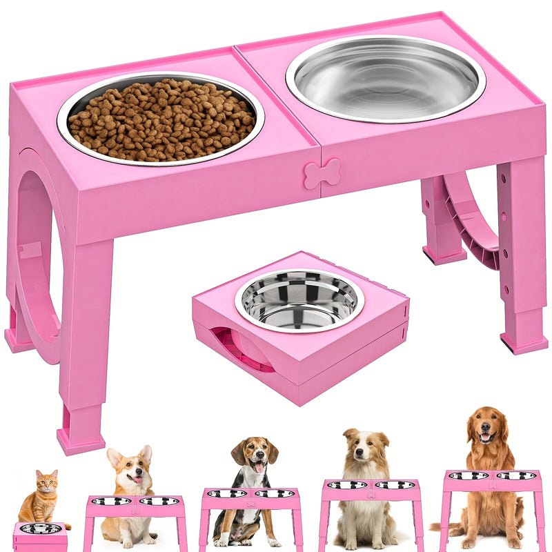 Comedouro Elevado para Cães - 4 Alturas Ajustáveis com 2 Tigelas de Aço Inox, Antiderrapante, Ideal para Cães Médios e Grandes