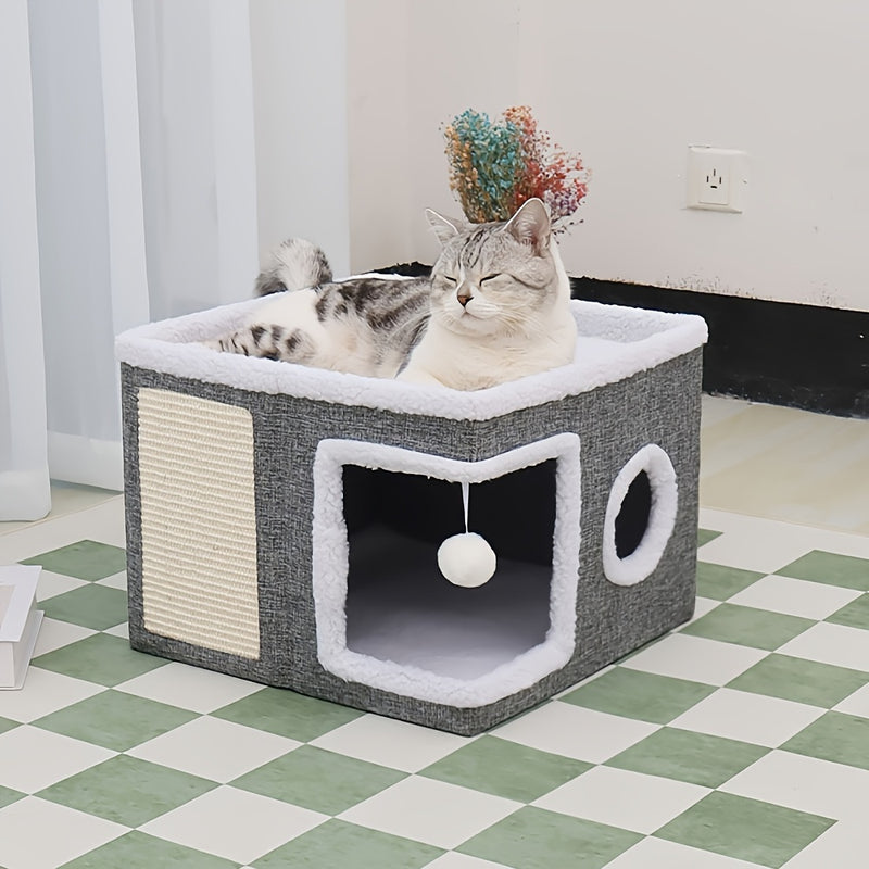 Cama Dupla Camada para Gatos - Ninho de Luxo, Tenda e Caverna para Gatos e Cães Pequenos