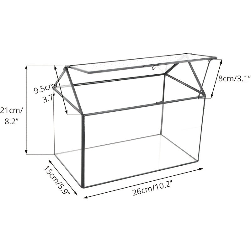 Terrário de Vidro em Forma de Casa de Cobre com Tampa de Acrílico