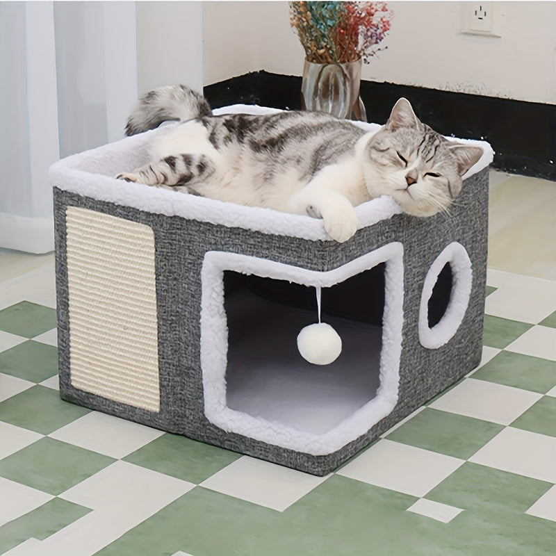 Cama Dupla Camada para Gatos - Ninho de Luxo, Tenda e Caverna para Gatos e Cães Pequenos