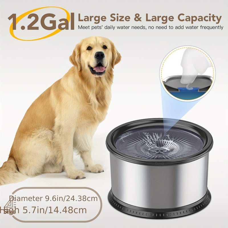 Tigela de Água para Cães de Aço Inoxidável 4,5L - Design à Prova de Derramamento e Base Antiderrapante