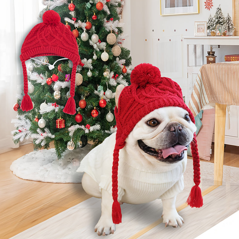 Gorro de Inverno para Cães - Chapéu de Malha Quente para Cachorros com Furos para as Orelhas e Ajuste de Queixo