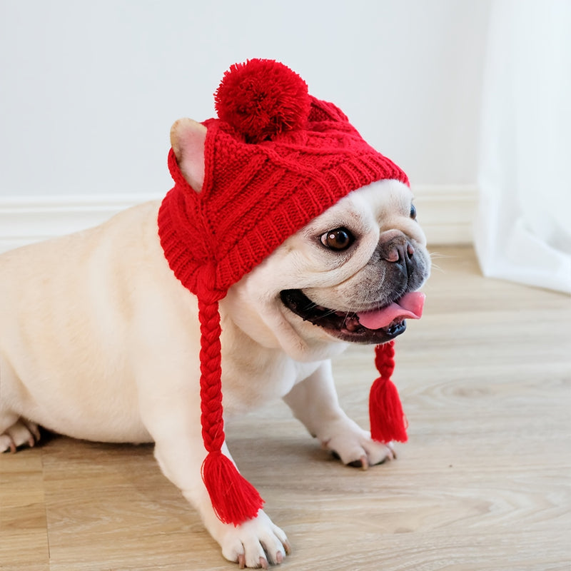 Gorro de Inverno para Cães - Chapéu de Malha Quente para Cachorros com Furos para as Orelhas e Ajuste de Queixo