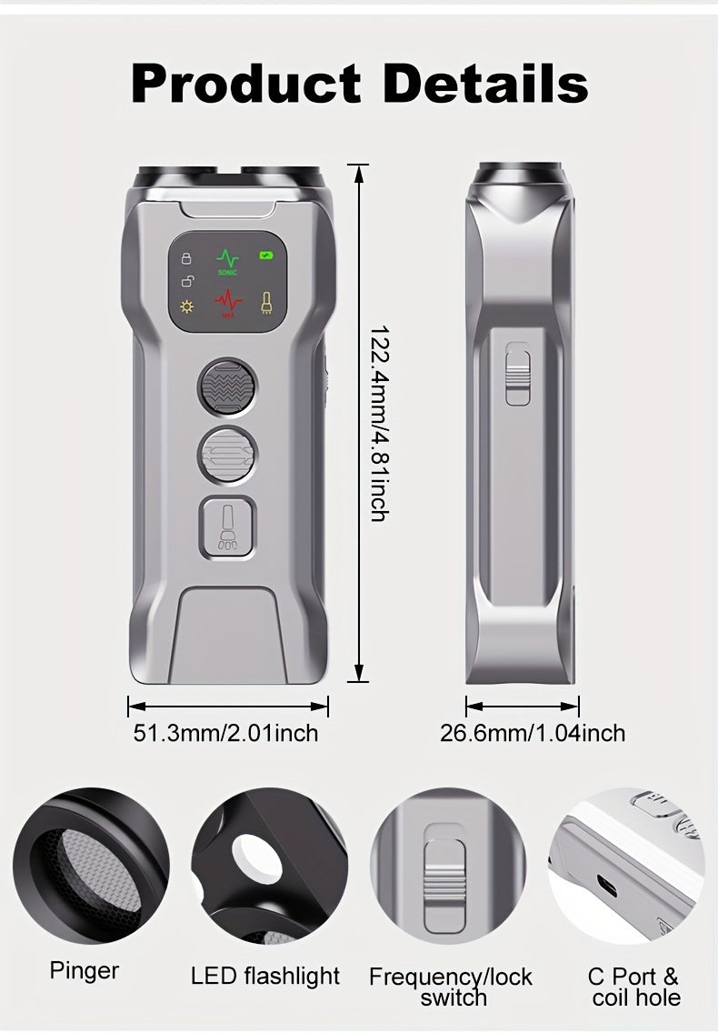 Dispositivo Compacto de Treinamento e Repelente de Cães com Tecnologia Soundwave e Lanterna LED