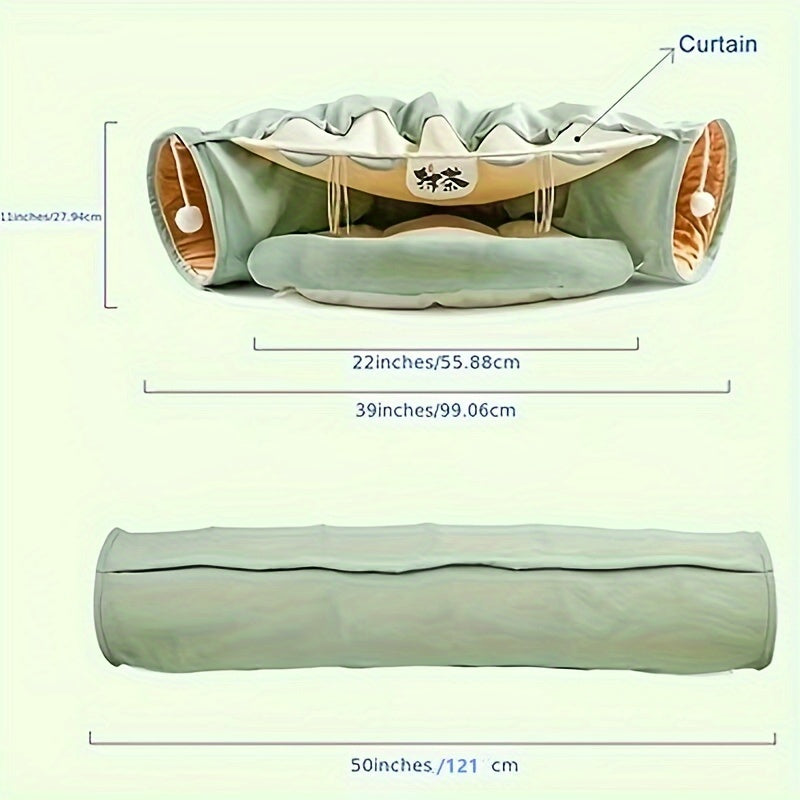 Túnel Interativo para Gatos e Pets pequenos com Cama Dobrável e Brinquedo