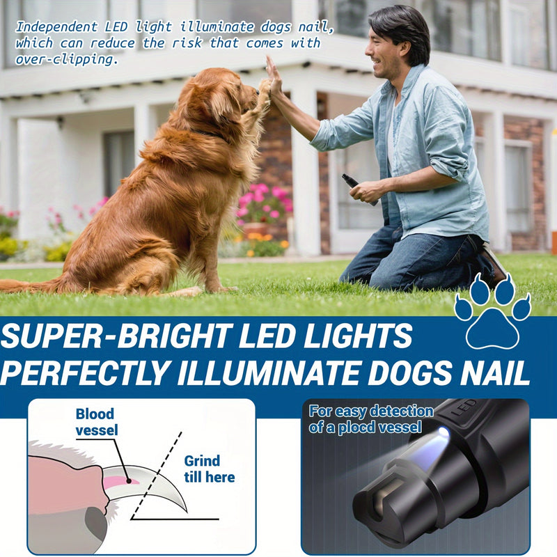 Alicate Elétrico para Unhas de Cães com Moinho Diamantado - Ferramenta de Cuidados para Garras de Cães, Carregamento USB, Silencioso e Sem Vibração, Ideal para Todas as Raças