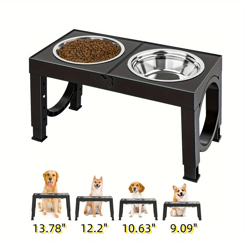 Comedouro Elevado para Cães - 4 Alturas Ajustáveis com 2 Tigelas de Aço Inox, Antiderrapante, Ideal para Cães Médios e Grandes