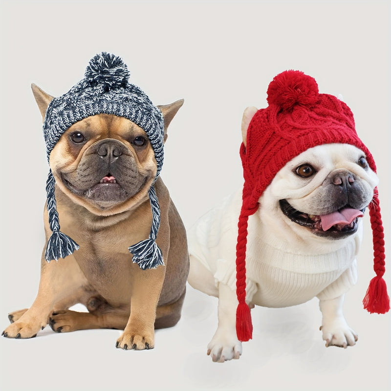 Gorro de Inverno para Cães - Chapéu de Malha Quente para Cachorros com Furos para as Orelhas e Ajuste de Queixo