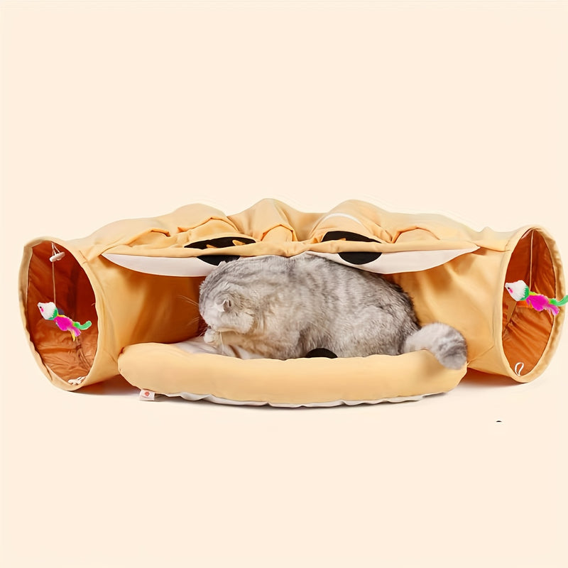 Túnel Interativo para Gatos e Pets pequenos com Cama Dobrável e Brinquedo