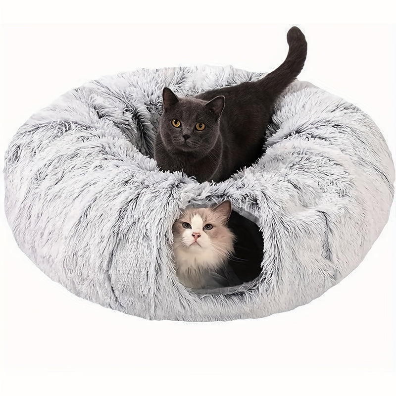 Túnel para Gatos com Ninho e Almofada de Pelúcia para Sono Profundo