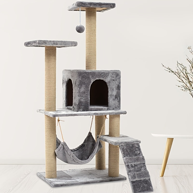 Árvore de Gato Moderna para Gatos Grandes - Torre Multi-Nível com Ninho Trançado e Postes de Sisal