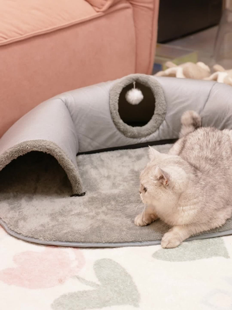 Túnel 3 em 1 para Gatos - Cama, Brinquedo e Ninho Aconchegante